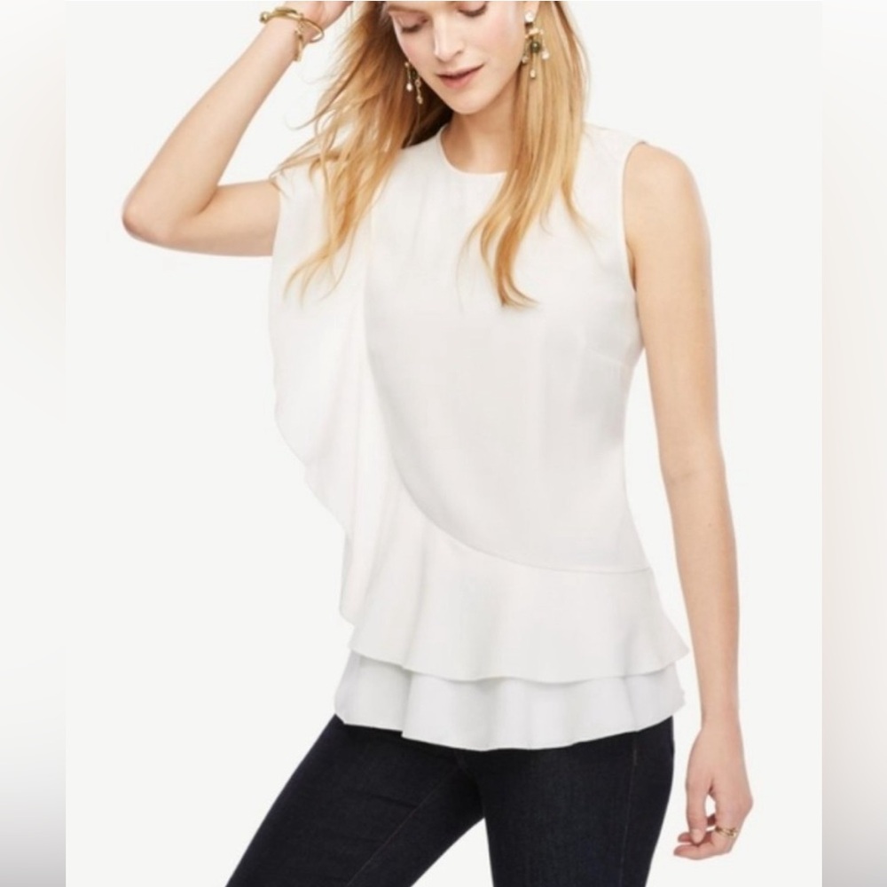 Beautiful Ann Taylor side ruffle sleeveless blouse